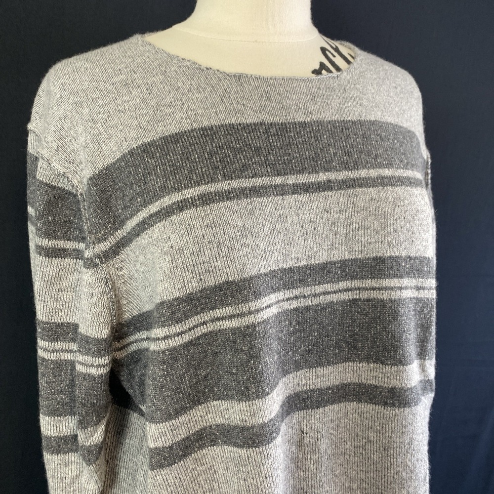 Kinross Cashmere Gray on Gray Stripe Boat Neck Long Sleeve Sweater Size XL